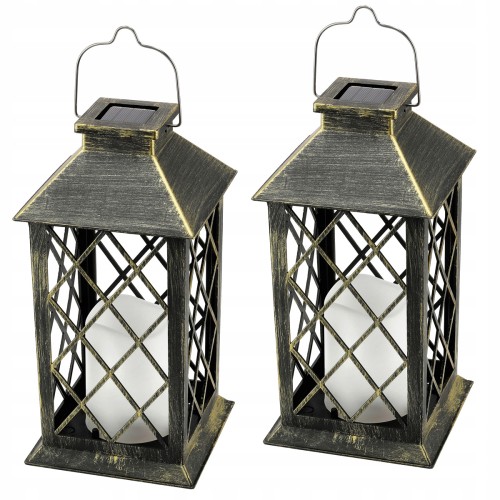 2x Latarenka Ogrodowa LED Solarna Lampion Latarnia Znicz Brazowa 2V 35MA