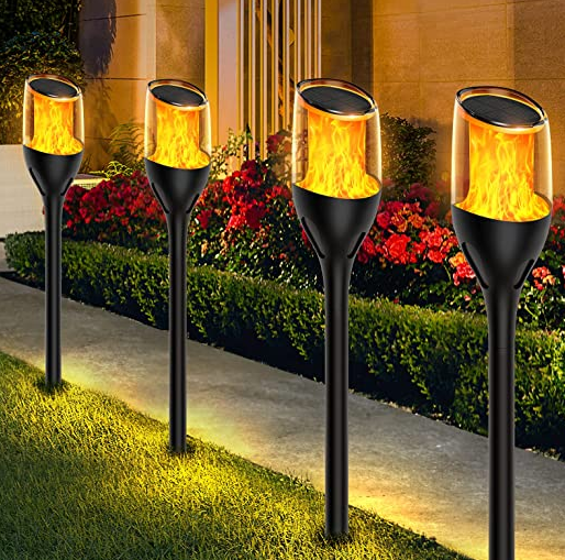 4x Lampy Solarne Ogrodowe LED Mocne PŁOMIEŃ 65cm