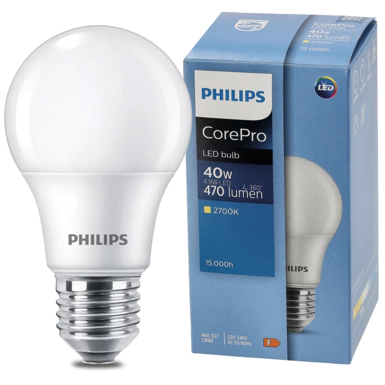 10x Żarówka LED PHILIPS E27 4.9W = 40W – Ciepła Barwa i Oszczędność