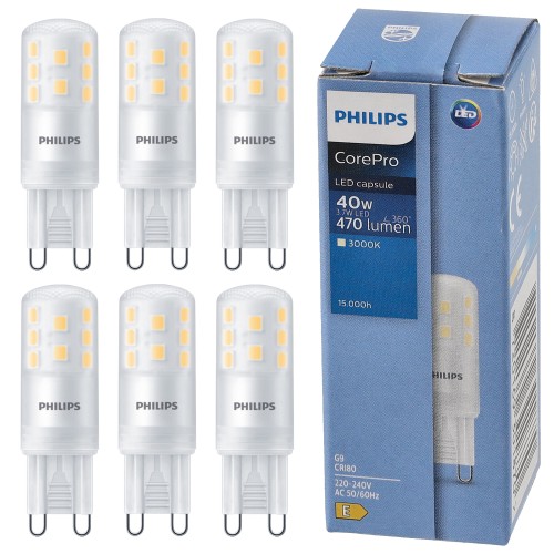 6x Żarówka LED G9 3.7W = 40W 470lm 3000K Barwa Ciepła 230V Philips CorePro