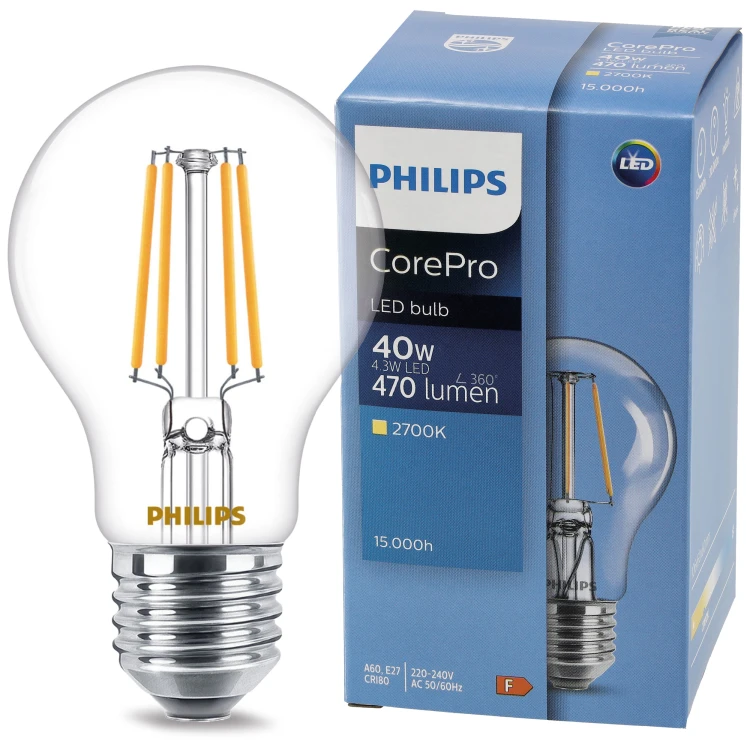 10x Żarówka LED E27 Filament 7W 60W 806lm 2700K 230V Philips CorePro Zestaw
