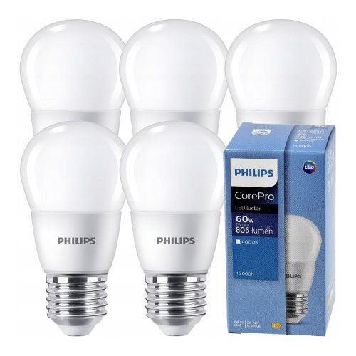 5x Philips Żarówka LED E27 7W = 60W 806lm 115lm/W 4000K EyeComfort CorePro