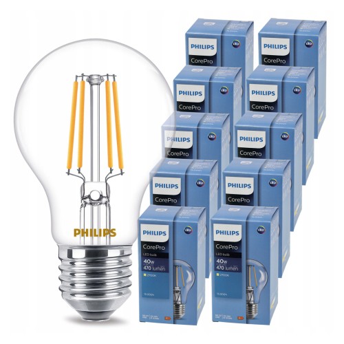 10x Żarówka LED E27 Filament 7W 60W 806lm 2700K 230V Philips CorePro Zestaw