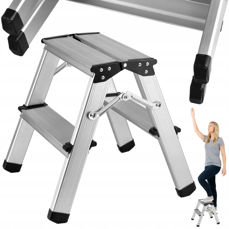 Drabina Aluminiowa Składana 2 Stopniowa Dwustronna Domowa Lekka 40cm 150kg