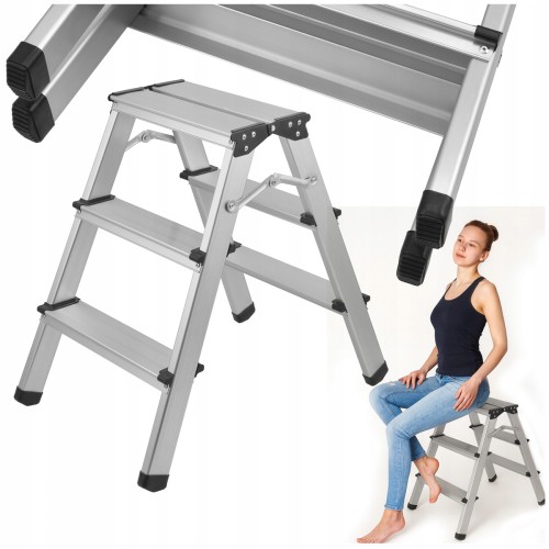 Drabina Aluminiowa Składana 3 Stopniowa Dwustronna Domowa Lekka 60cm 150kg