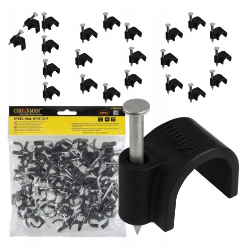 Czarny Uchwyt z Gwoździem do kabli typu FLOP 14mm 100SZT Uchwyt Kablowy