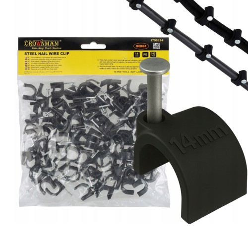 Czarny Uchwyt z Gwoździem do kabli typu FLOP 14mm 100SZT Uchwyt Kablowy