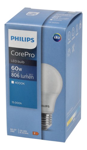 10x Żarówka LED PHILIPS E27 8W A60 – Zimna Barwa 6500K CorePro Premium