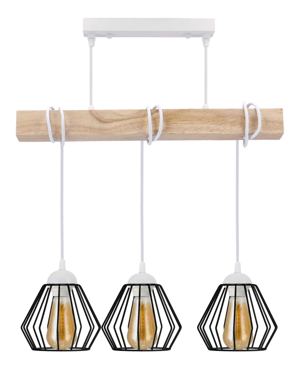 Lampa Sufitowa Wisząca LED Drewniana Biała 3x E27 Żyrandol Loft Brylant