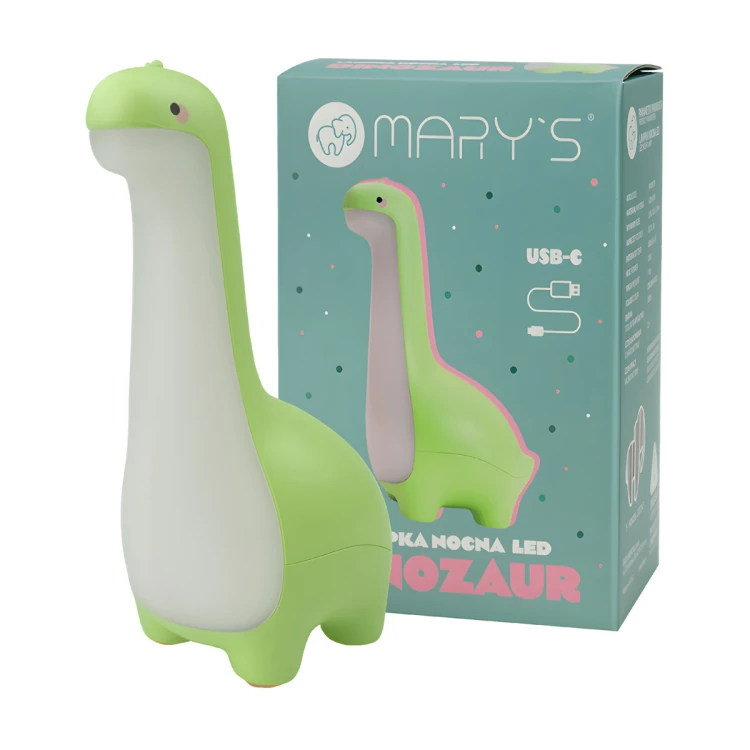 Lampka Nocna LED Bezprzewodowa Dinozaur Biała Ciepła USB Akumulatorowa