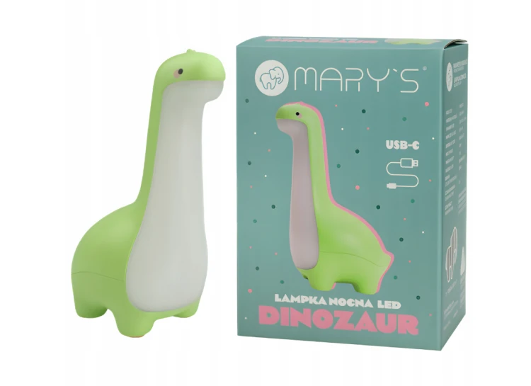 Lampka Nocna LED Bezprzewodowa Dinozaur Biała Ciepła USB Akumulatorowa