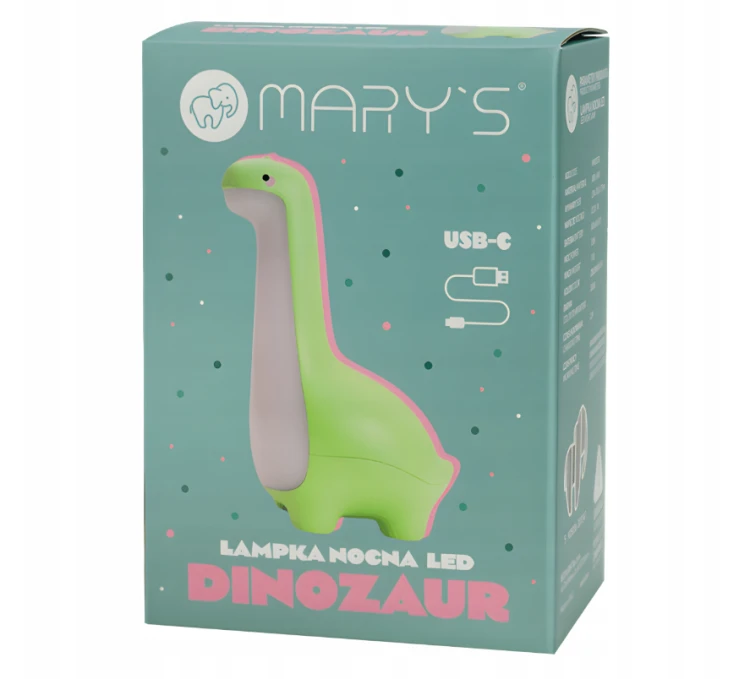 Lampka Nocna LED Bezprzewodowa Dinozaur Biała Ciepła USB Akumulatorowa