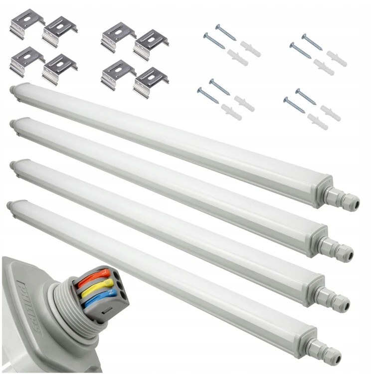 4x Oprawa Hermetyczna LED Philips 30W 125cm 3600lm IP65 4000K Przelotowa
