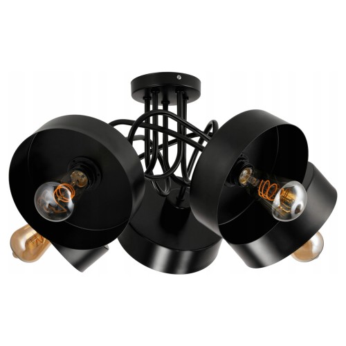 Lampa Sufitowa Żyrandol LED 5xE27 LOFT Zwijana Czarna Kubek Średni