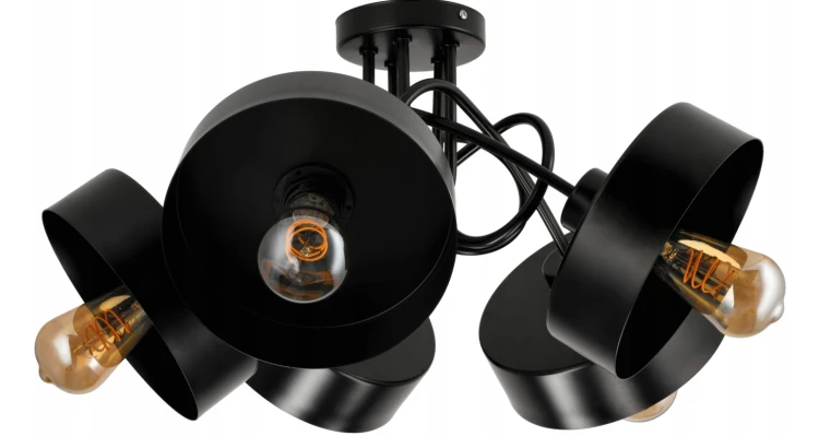 Lampa Sufitowa Żyrandol LED 5xE27 LOFT Zwijana Czarna Kubek Średni