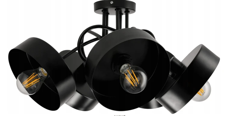 Lampa Sufitowa Żyrandol LED 5xE27 LOFT Zwijana Czarna Kubek Średni