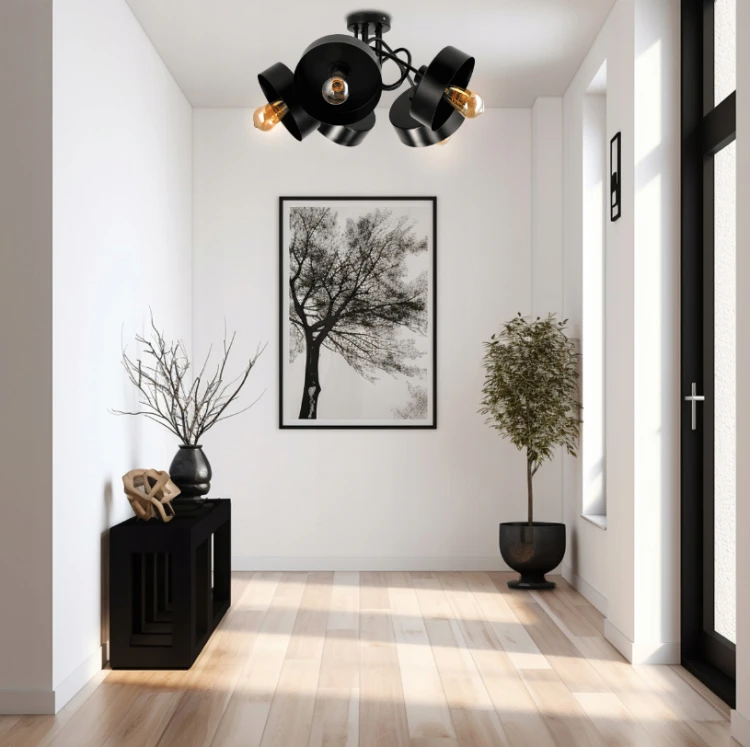 Lampa Sufitowa Żyrandol LED 5xE27 LOFT Zwijana Czarna Kubek Średni