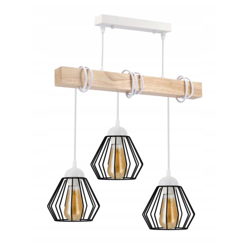 Lampa Sufitowa Wisząca LED Drewniana Biała 3x E27 Żyrandol Loft Brylant