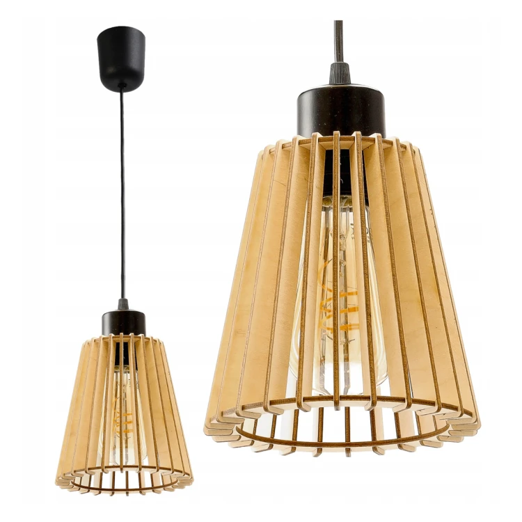 Lampa LED Wisząca Sufitowa Drewniana 1xE27 KUBEK