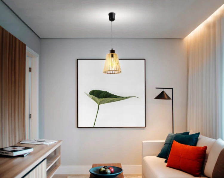 Lampa LED Wisząca Sufitowa Drewniana 1xE27 KUBEK