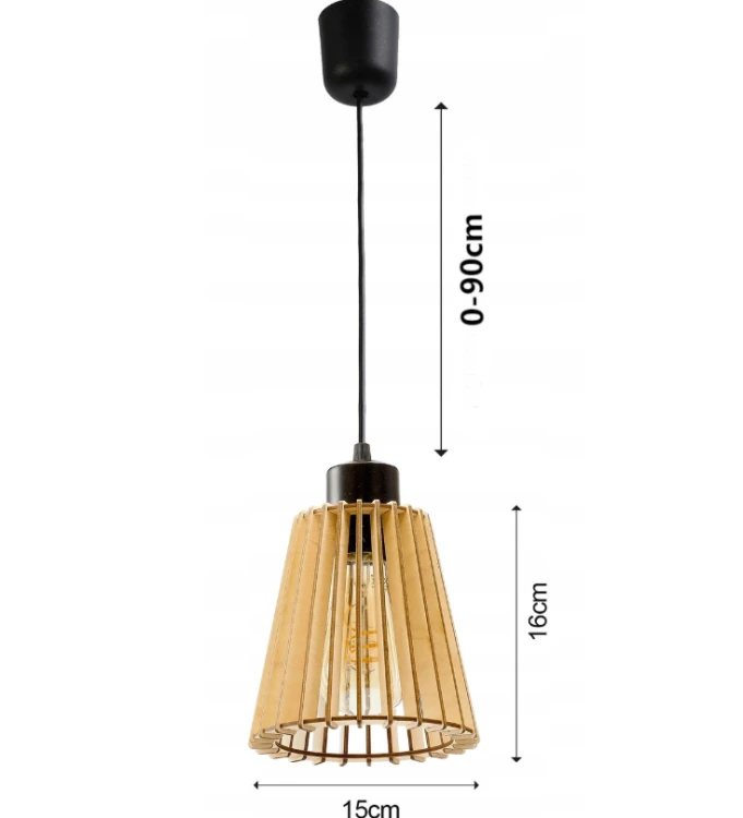 Lampa LED Wisząca Sufitowa Drewniana 1xE27 KUBEK