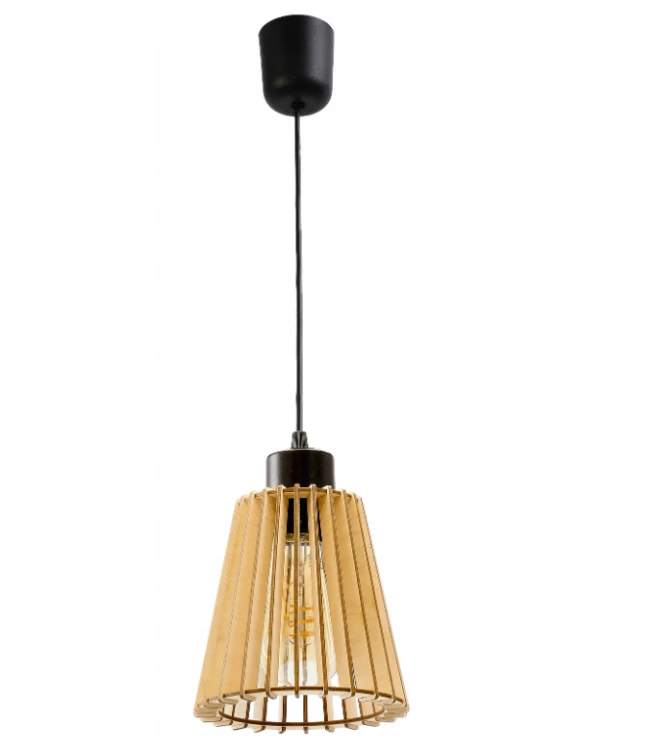 Lampa LED Wisząca Sufitowa Drewniana 1xE27 KUBEK