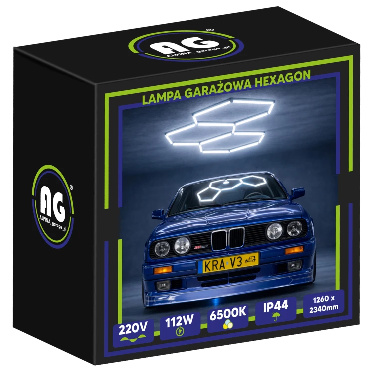 Lampa LED Hexagon Sufitowa 112W Panel Oświetlenie Do Garażu 6500K Mocna