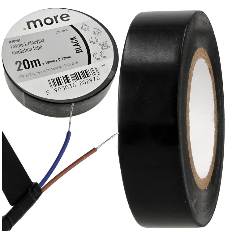 MOCNA TAŚMA IZOLACYJNA IZOLACJA PVC CZARNA 19MM X 20M DO IZOLOWANIA