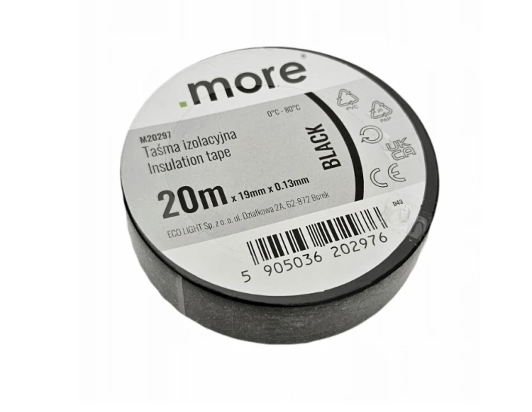 MOCNA TAŚMA IZOLACYJNA IZOLACJA PVC CZARNA 19MM X 20M DO IZOLOWANIA