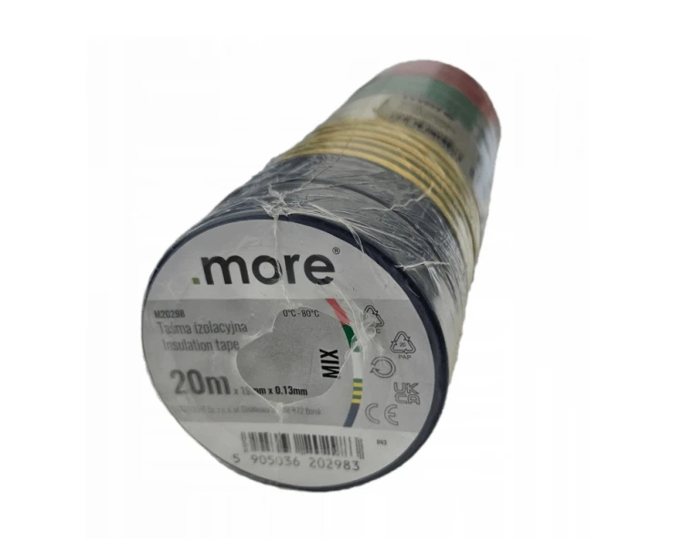 10x Taśma izolacyjna PVC Kolorowa 19mmx0,13mm 20m Elastyczna Uniwersalna