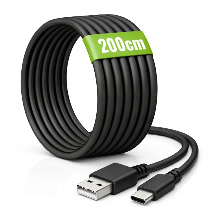 Kabel 2m USB-A - USB-C 20W Sieciowy Czarny Do Ładowania Przesyłania Danych