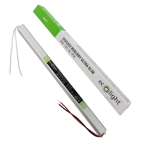 Zasilacz LED Transformator Do Taśmy LED COB SMD Meblowy 5A 60W 12V Wąski