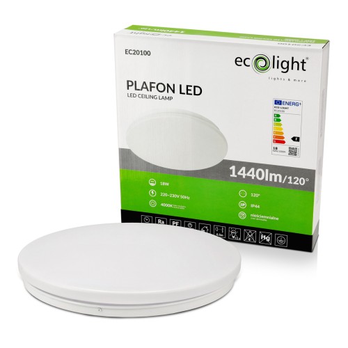 Lampa Sufitowa LED Plafon Natynkowy 18W 1440lm IP44 Szczelna Do Łazienki