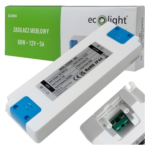 Zasilacz LED Meblowy 12V IP44 60W Transformator Do Taśmy LED Do Mebli