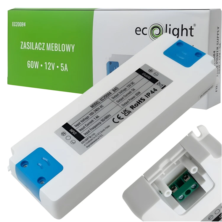 Zasilacz LED Meblowy 12V IP44 60W Transformator Do Taśmy LED Do Mebli