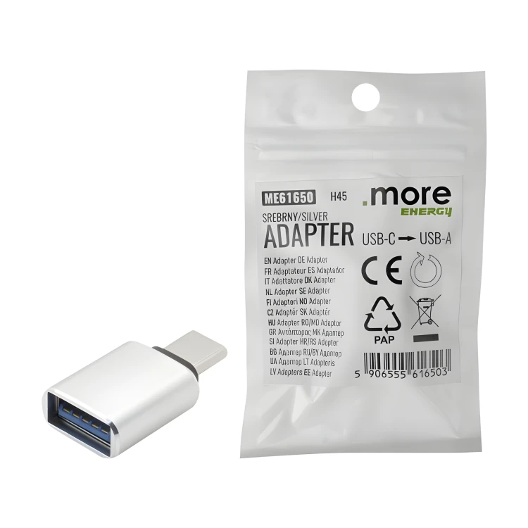 Przejściówka Adapter USB-C USB-A Srebrna Mini Do Ładowarki Laptopa A - C