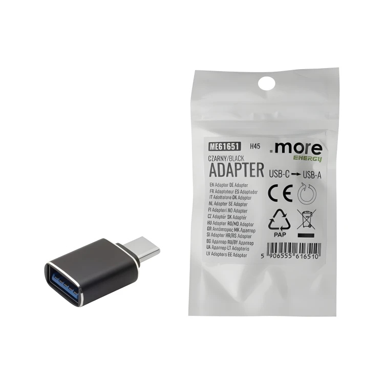 Przejściówka Adapter USB-C USB-A Czarna Mini Do Ładowarki Laptopa A - C
