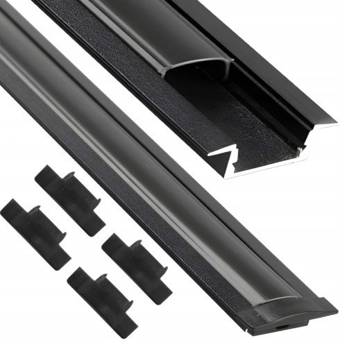 Profil Aluminiowy Podtynkowy do Taśm LED Czarny + Klosz Czarny Zaślepki 2m