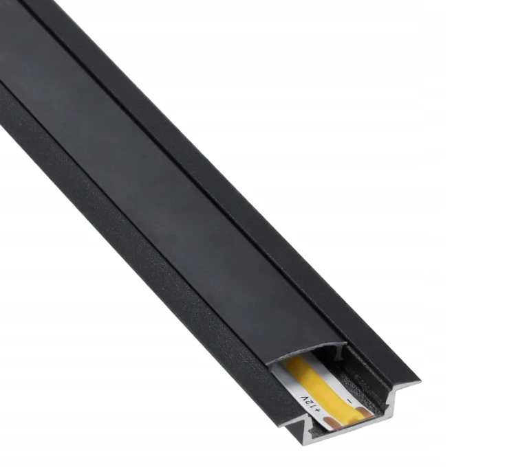Profil Aluminiowy Podtynkowy do Taśm LED Czarny + Klosz Czarny Zaślepki 2m