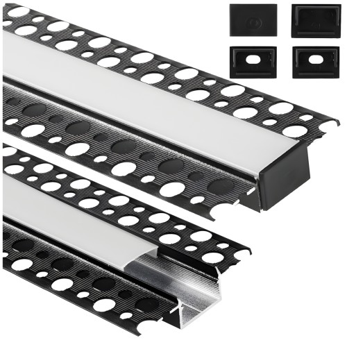 Profil Aluminiowy GK Karton Gips Do Taśm LED Czarny + Klosz Mleczny 2m