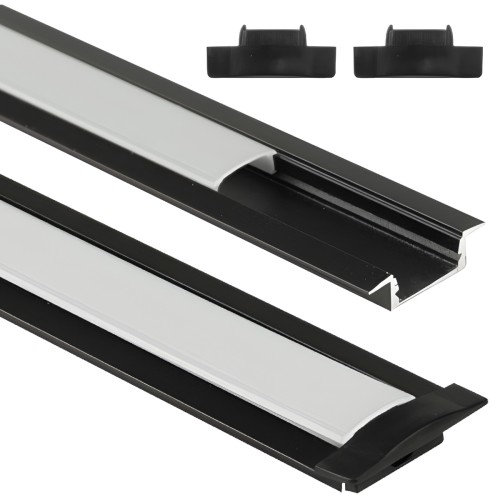 Profil LED Wpuszczany 1m Aluminiowy Podtynkowy Czarny +Klosz Mleczny Zestaw