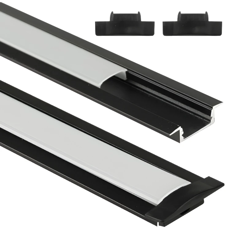 Profil LED Wpuszczany 1m Aluminiowy Podtynkowy Czarny +Klosz Mleczny Zestaw
