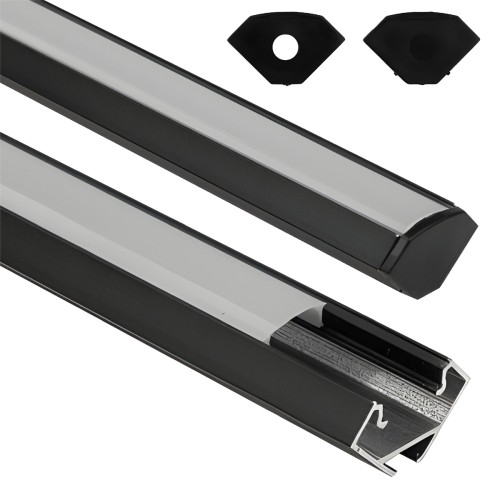 Profil LED Aluminiowy Czarny + Klosz Mleczny 1m Narożny Kątowy Zestaw