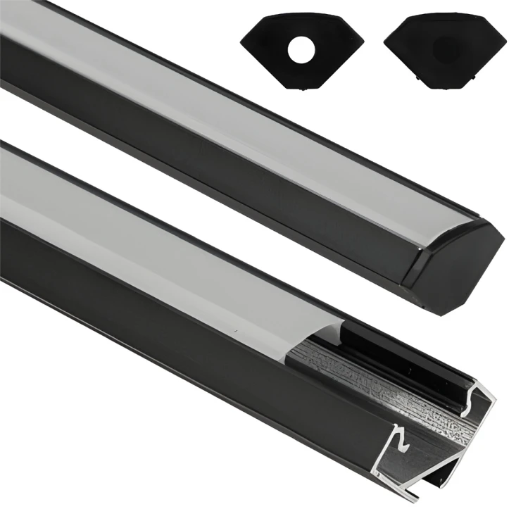 Profil LED Aluminiowy Czarny + Klosz Mleczny 1m Narożny Kątowy Zestaw
