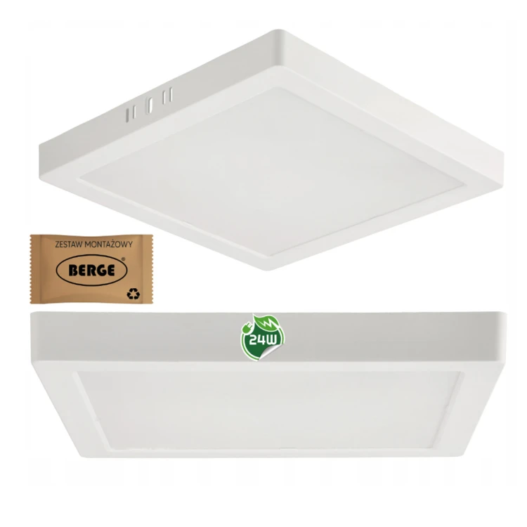 Plafon LED Lampa Sufitowa Natynkowa 24W 2640lm 3000K Ciepła Biały Kwadrat