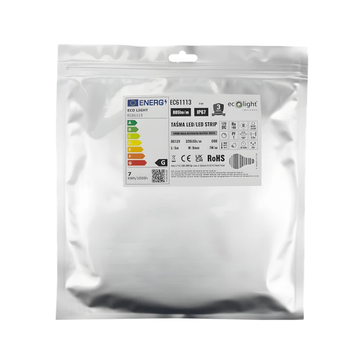 Taśma LED 12V COB Wodoodporna 35W Neutralna 4000K 4025lm IP67 5m Szczelna