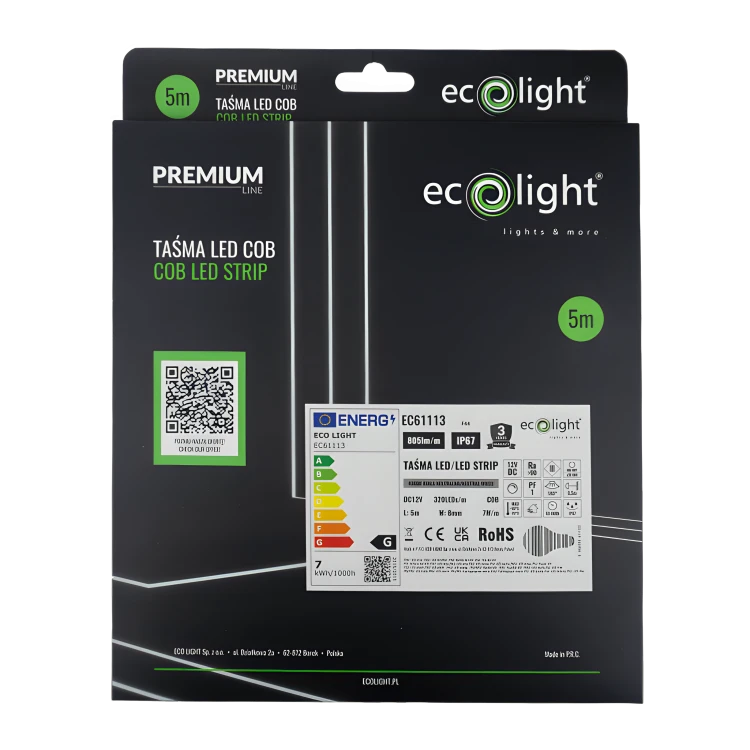 Taśma LED 12V COB Wodoodporna 35W Neutralna 4000K 4025lm IP67 5m Szczelna