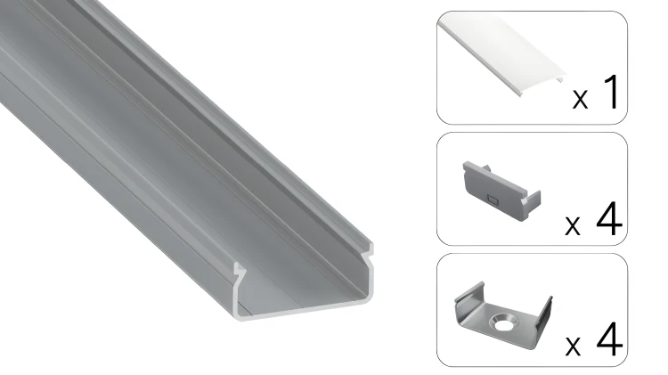 Profil Aluminiowy LED 2m Natynkowy Nawierzchniowy Do Taśmy z Kloszem Zestaw