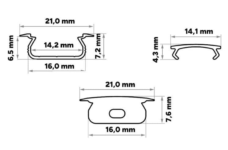 Profil Aluminiowy Do LED Srebrny Wpuszczany Podtynkowy Mrożony 2M Zestaw