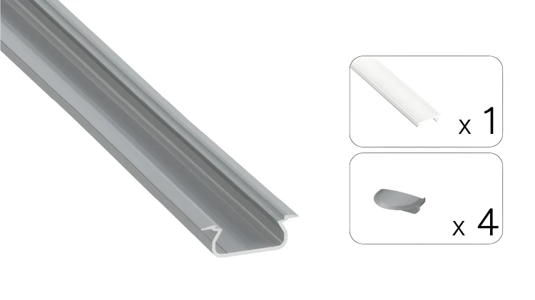 Profil Aluminiowy Do LED Srebrny Wpuszczany Podtynkowy Mrożony 2M Zestaw